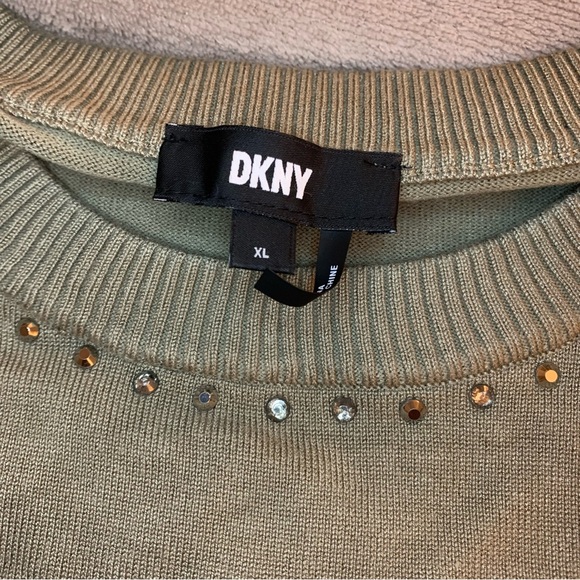 DKNY Women's Green Studded Crewneck Pullover Sweater Sweatshirt Size XL - Picture 4 of 8